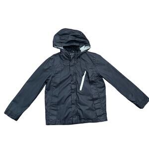 Zara Kids Hooded Jacket Sz 7 8 Full Zip Black Striped Lining Lightweight Outdoor